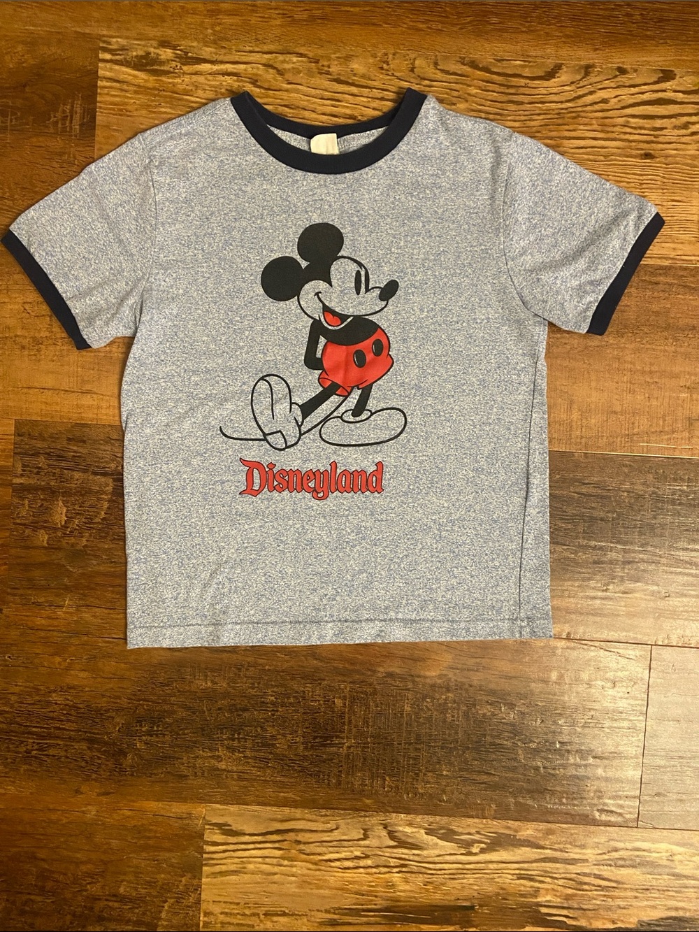 Disney Heather Gray Mickey Mouse Ringer Tee with Navy Trim and Red Accents